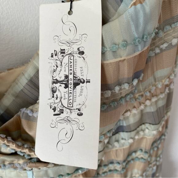 James Coviello NWTs Vintage Plaid Bow Front Pockets dress size 8 Tan Blue - Picture 12 of 13